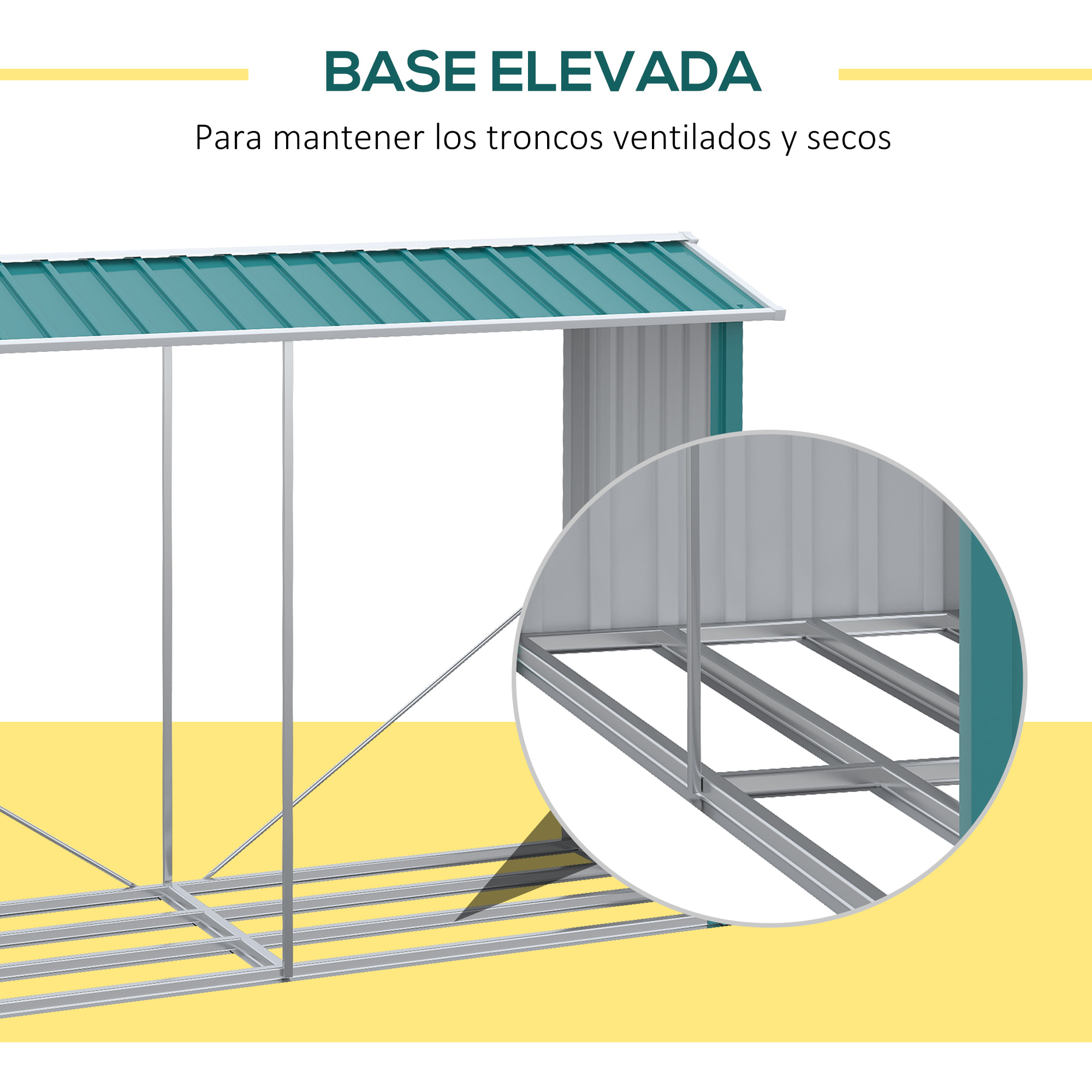 Casetilla para Leña de Acero Galvanizado Leñero Exterior Cobertizo de Almacenamiento de Troncos con Techo para Jardín Terraza Patio 240x86x160 cm Verde