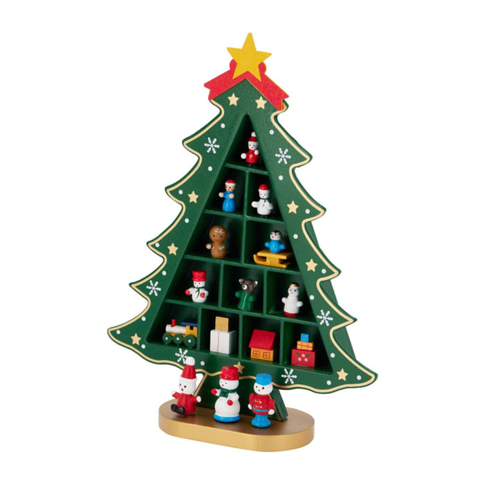 figurita de árbol de navidad en mdf con decoración en color verde h.29cm