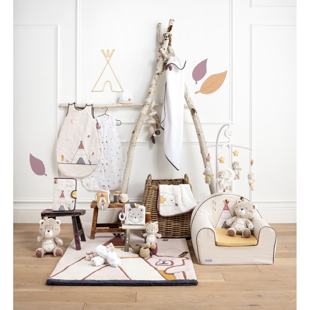 Tapis de chambre enfant Tipi 130x90cm en acrylique beige