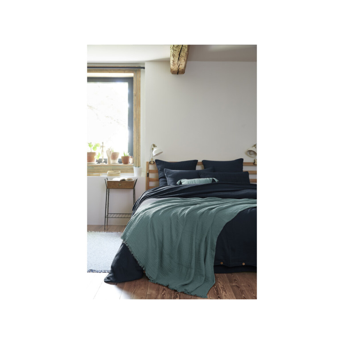 Plaid 180x220 cm en gaze de coton avec franges - GAIA