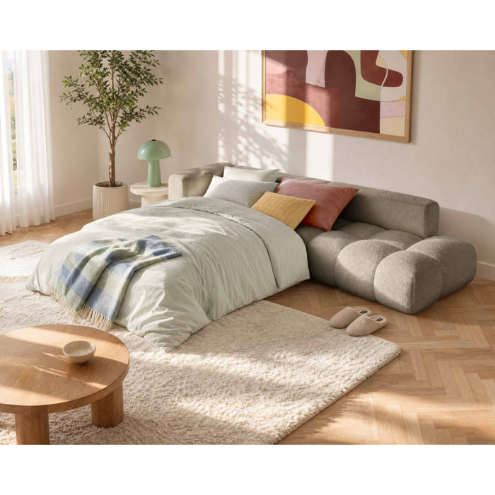 Yulin - Canapé d'angle L 5 places convertible avec coffre en tissu bouclette - Taupe