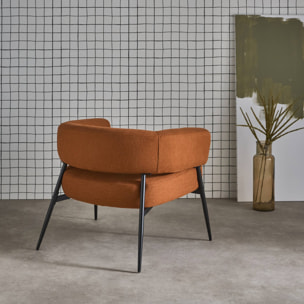 Fauteuil tissu terracotta dossier incurvé piétement métal L 81.5 x P 72.5 x H 69 cm - Cristo