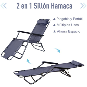 Tumbona Inclinable Acero Plegable con Almohada Playa Camping Piscina Hamaca 178x60x29cm Gris