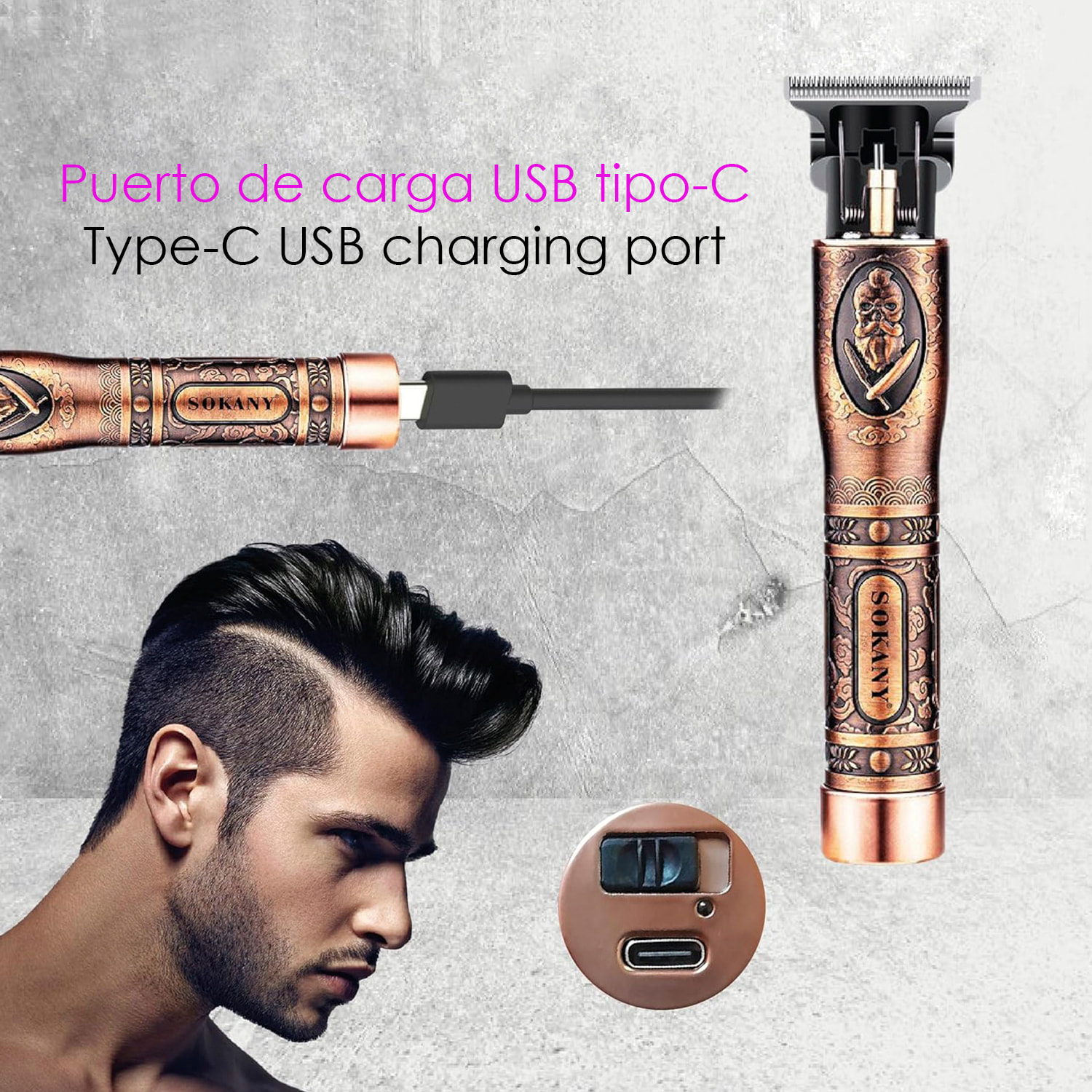 Tagliacapelli e regolabarba ricaricabile da 1200 mAh. Design ergonomico retrò