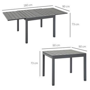 Mesa de Jardín Extensible de Aluminio para 4-6 Personas de Patio 90-180x90x73cm