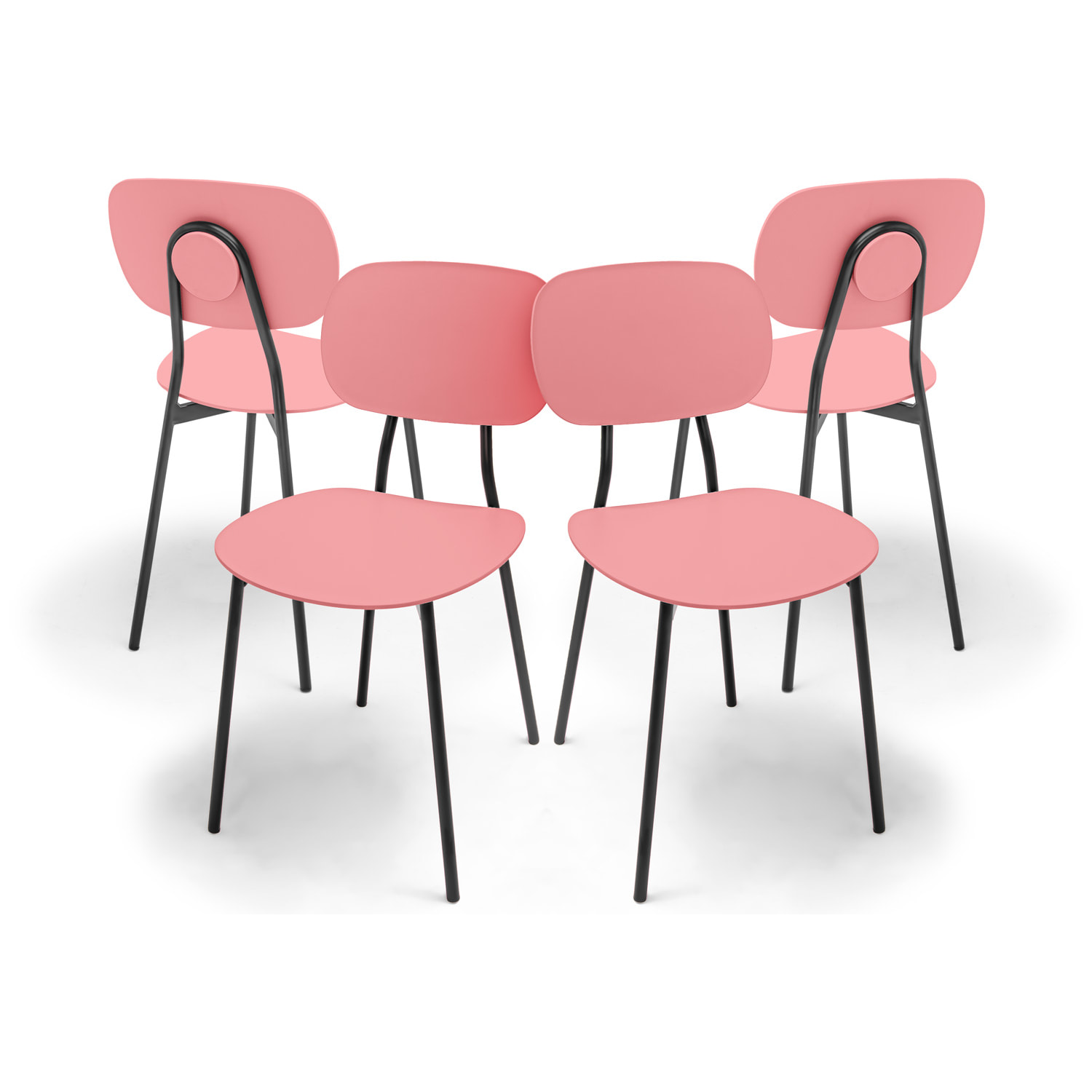 Fabriano - Set di 4 sedie di design in metallo e PP, stile moderno, colore elegante rosa