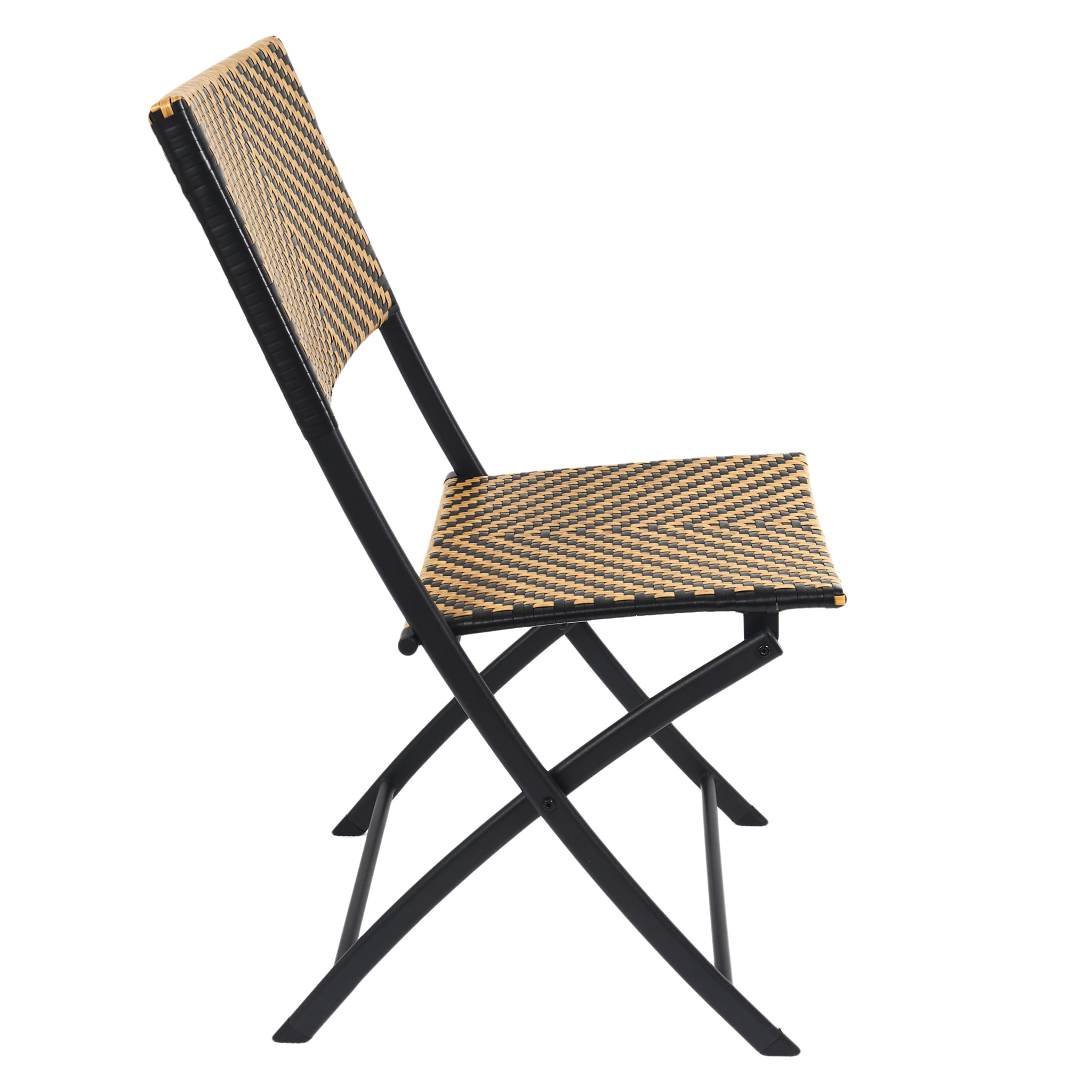 Chaise Pliante Tresse Noir Et Naturel - Lot De 4