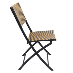 Chaise Pliante Tresse Noir Et Naturel - Lot De 4