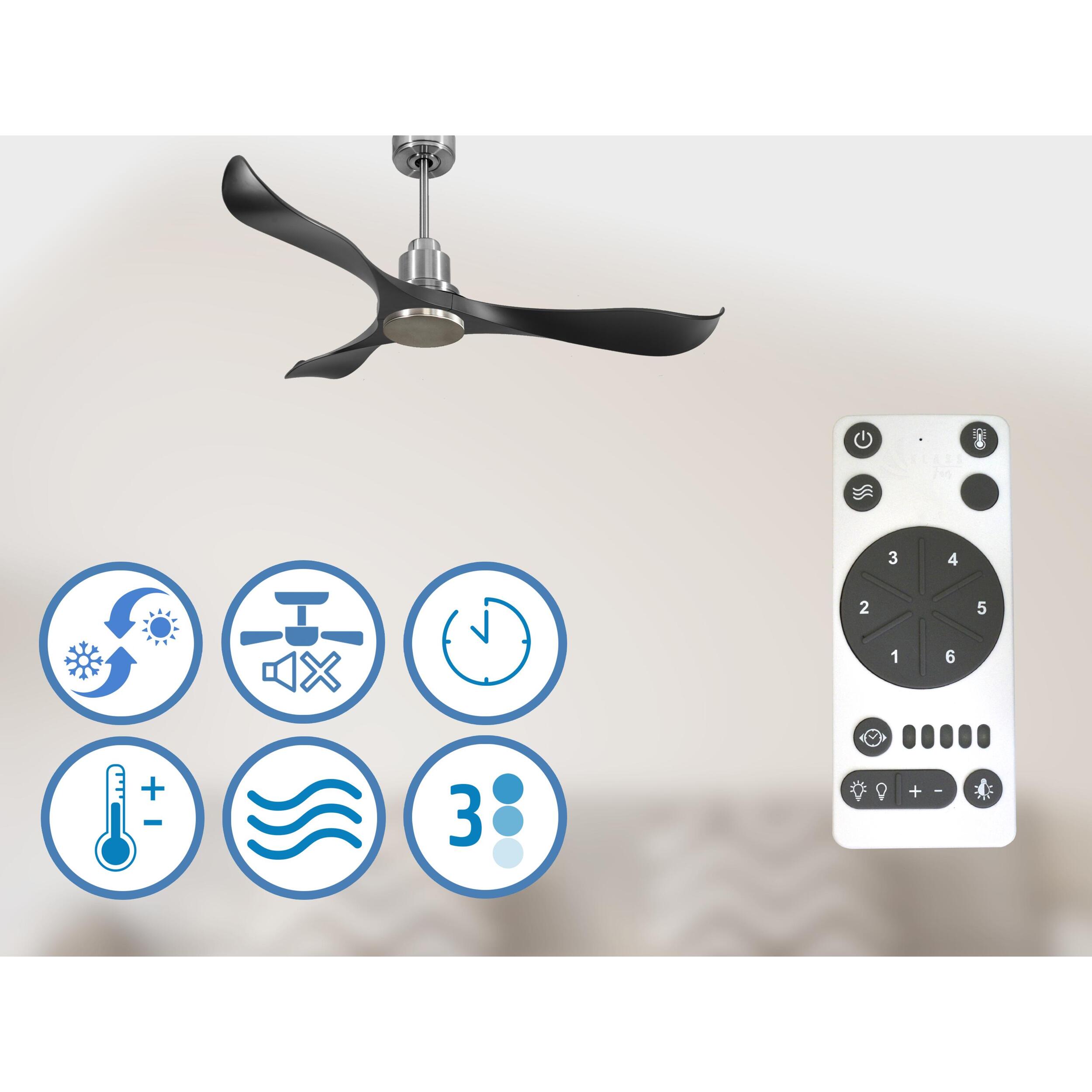 Ventilateur de plafond Réversible  Thermostat Wifi Moteur à courant continu Toits en pente Télécommande Adaptateur 2/3 Lames Hypersilence Mémoire Shopify Vendible (AUTOMATIQUE)