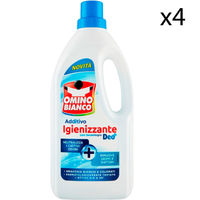 4x Omino Bianco Additivo Igienizzante con Tecnologia DEO+ - 4 Flaconi da 1 Litro