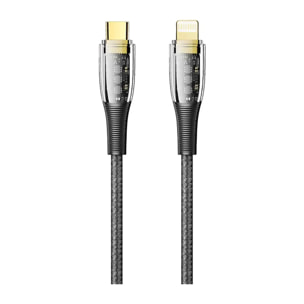 Cable USB-C a Lightning PD20W. Longitud: 1,2 metros, OD 3,5mm. Con luz LED.