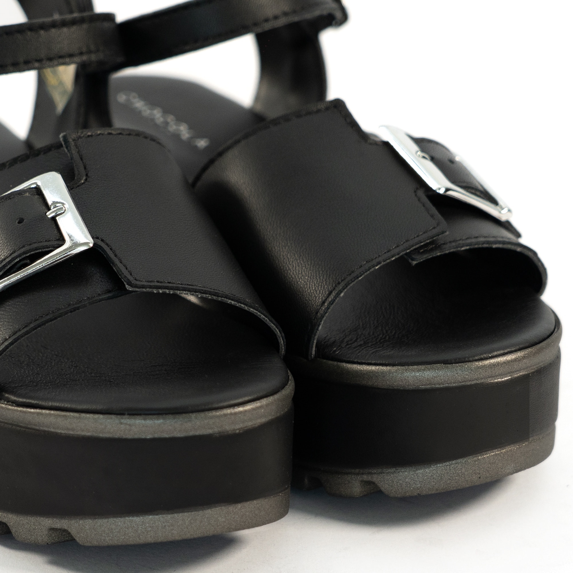 SANDALO FIBBIA VERA PELLE NERO