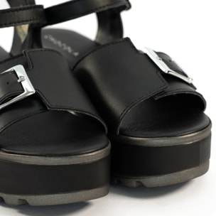 SANDALO FIBBIA VERA PELLE NERO