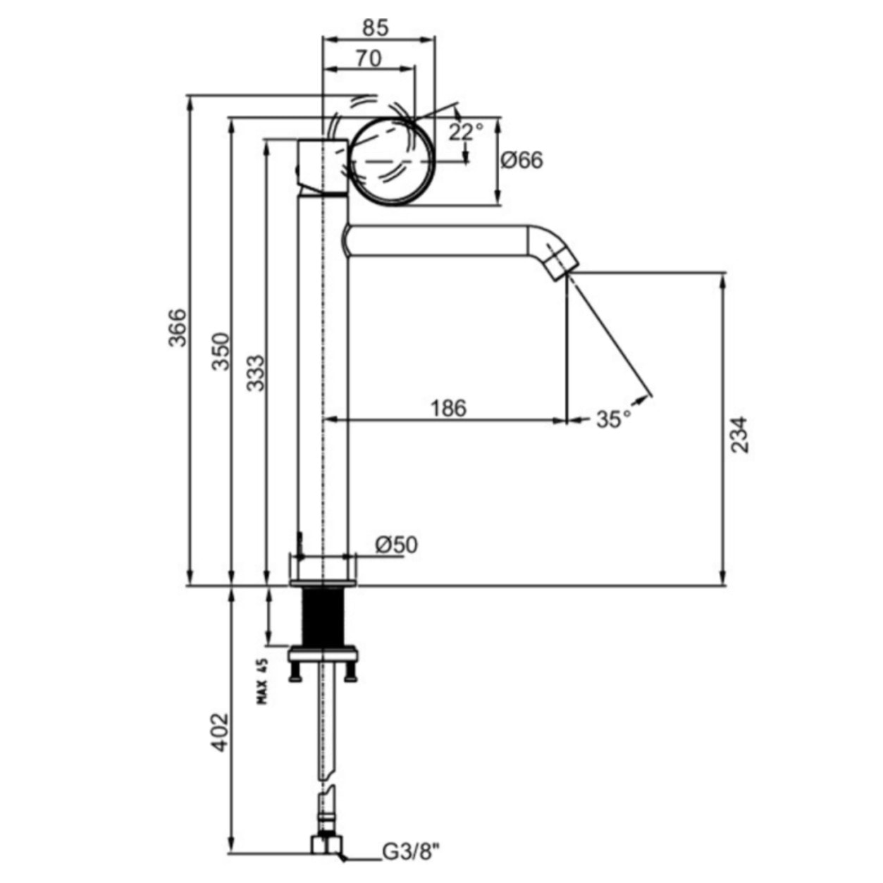 Mitigeur lavabo haut Vivienne laiton brossé avec bague chromée brossée