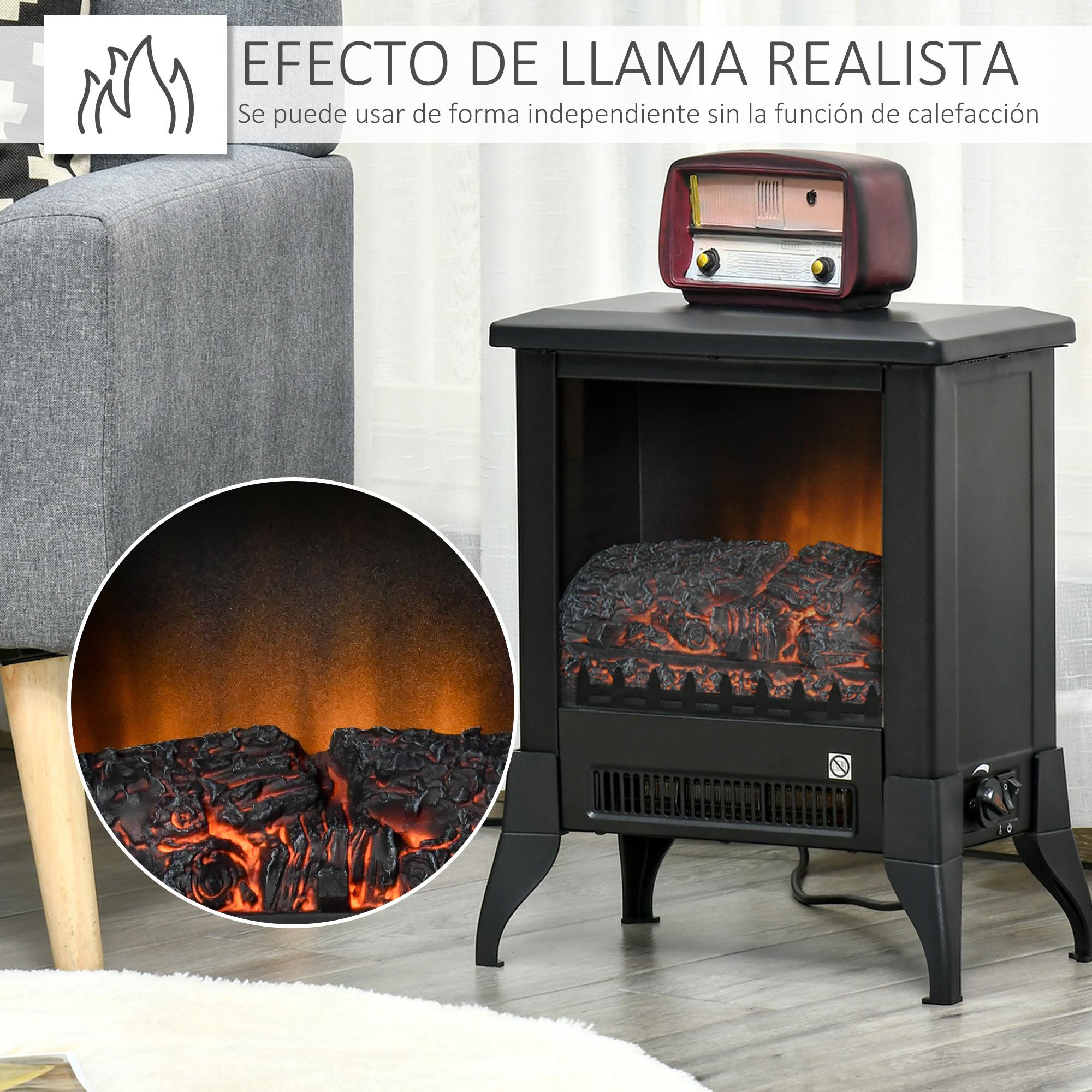 HOMCOM Chimenea Eléctrica Portátil 1800-2000W con Llama Simulada Termostato Ajustable y Protección Sobrecalentamiento para Salas de hasta 30 m² 37x22,8x45,8 cm Negro