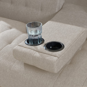 PERTH - Canapé 3 places convertible avec tablette centrale rabattable beige
