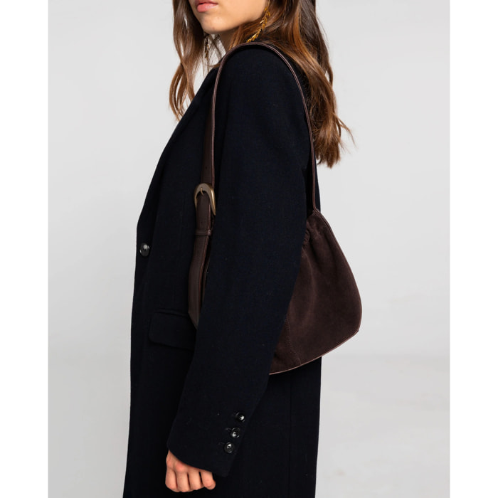 Bolso hobo marrón efecto ante con frunce y asa regulable