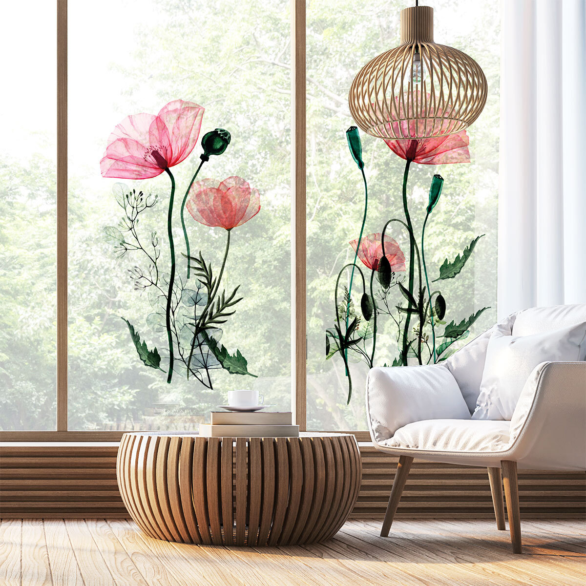 Stickers muraux | Sticker Mural Autocollant - FLEURS COQUELICOTS CHIC - adhésifs fond transparent