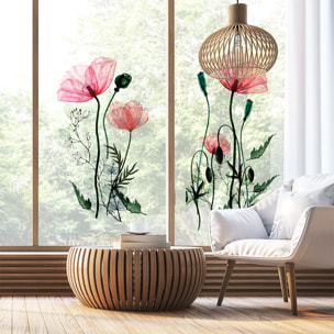 Stickers muraux | Sticker Mural Autocollant - FLEURS COQUELICOTS CHIC - adhésifs fond transparent
