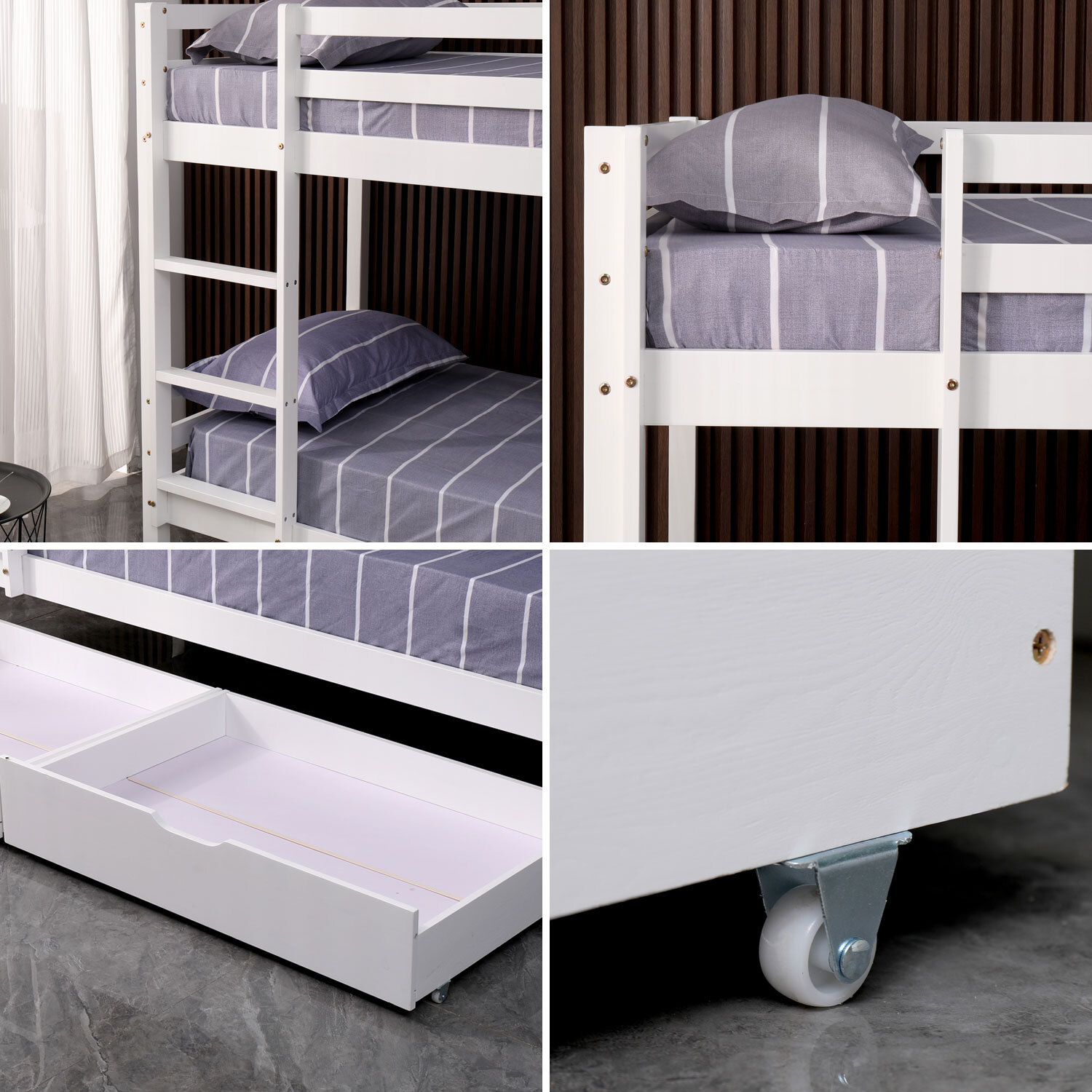 Lits superposés pour enfants 190x90cm blanc avec tiroirs AMBRE