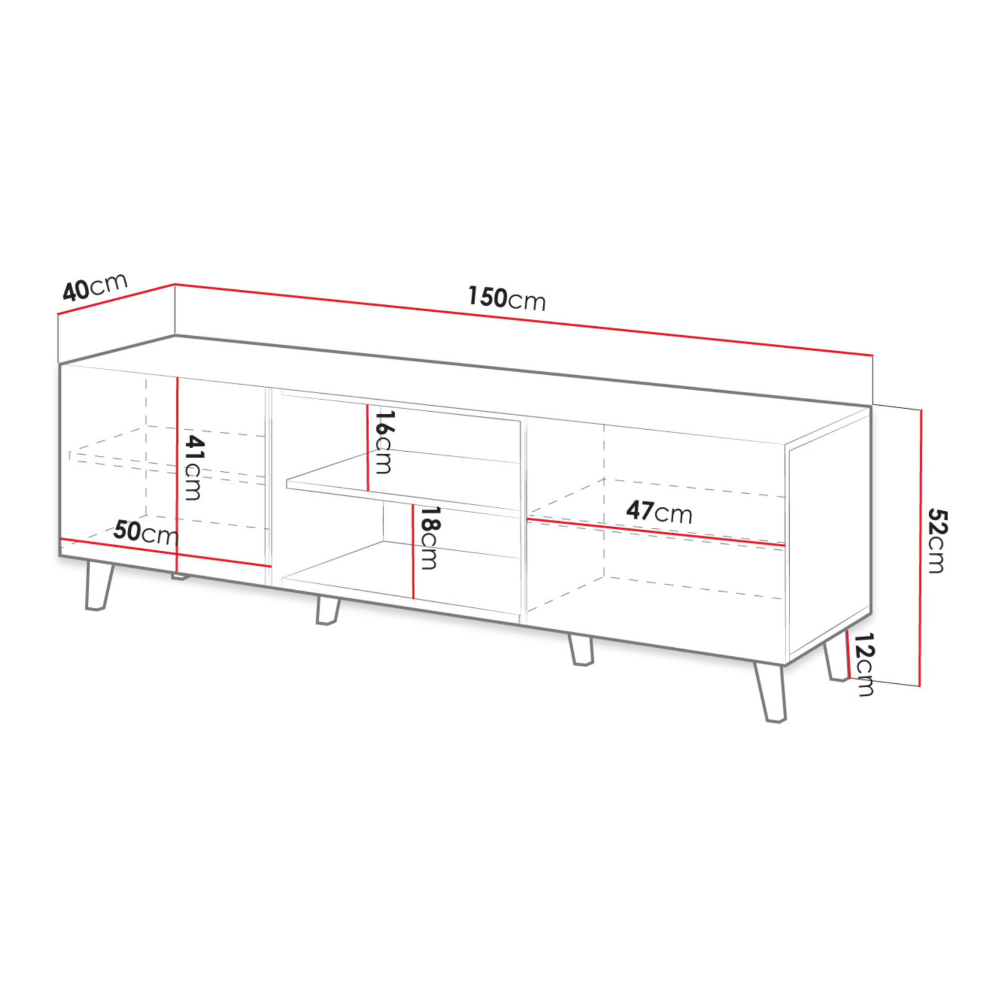 Come - meuble TV - effet bois - 2 portes et 2 niches - 150 cm - Bois