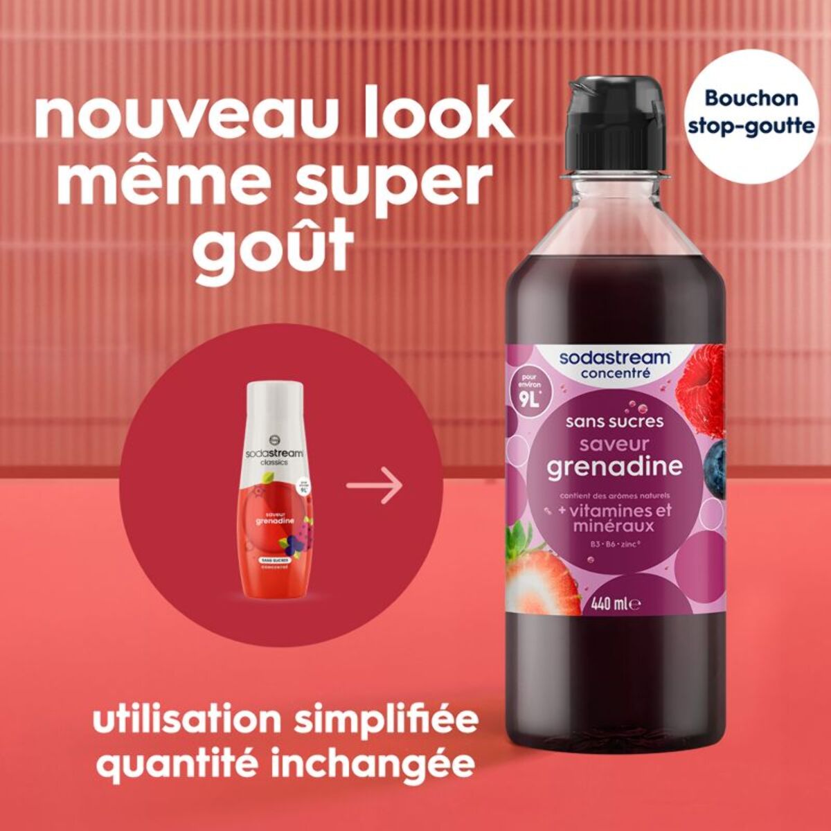 Concentré SODASTREAM saveur grenadine sans sucres 440mL