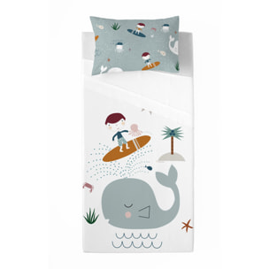 Haciendo el Indio - Juego de Sábanas Estampadas - Infantil - Incluye 1 Funda de Almohada - 100% Algodón - Surf A