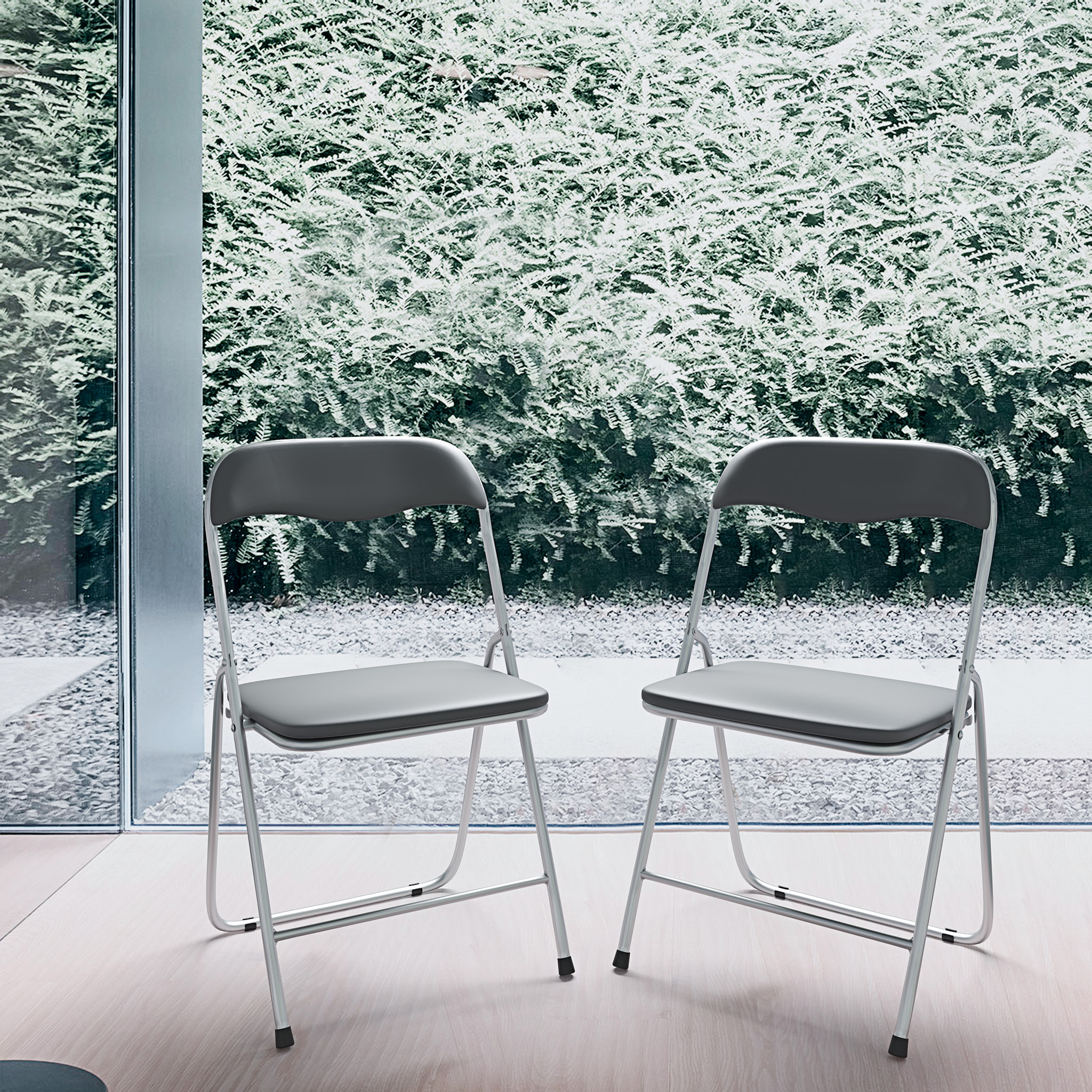 Set da 6 Sedia Pieghevole Slim in Metallo Sedie Salvaspazio Ufficio Casa Campeggio Salotto Cucina Ecopelle Comoda Seduta Imbottita 78x44x44 cm Grigio