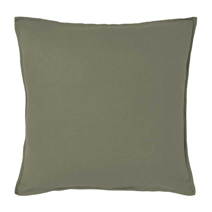 Taie d'oreiller unie en lin lavé, Made in France, NOUVELLE VAGUE , Vert kaki