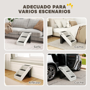 Escalera para Perros Plegable de 3 Peldaños, Portátil, Escalera para Mascotas Mayores, Perros Pequeños, Gatos, para Cama, Sofá, 53x30,5x36,5 cm, Blanco Crema