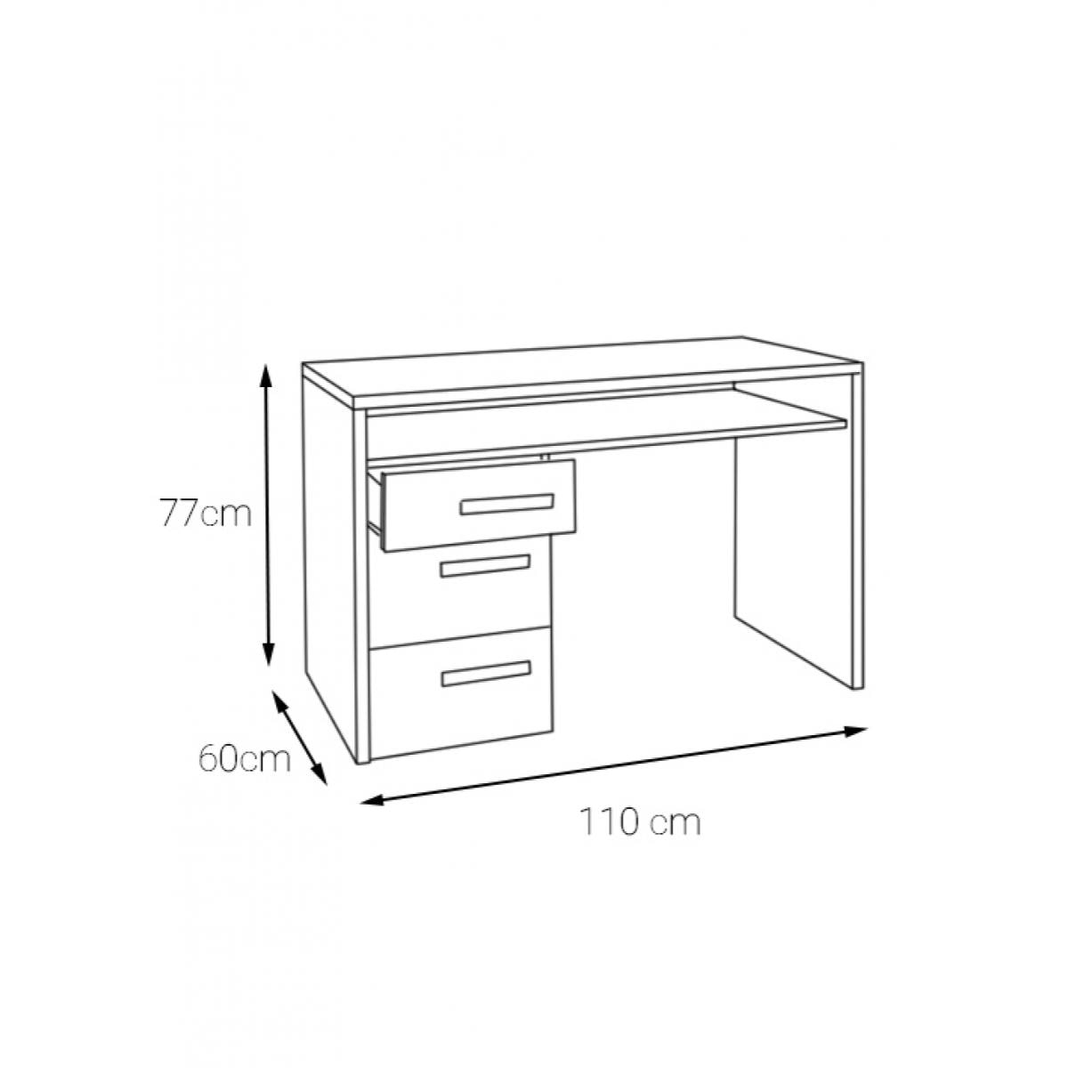 Scrivania con cassettiera a tre cassetti ed un ripiano, colore cemento e bianco, cm 110 x 77 x 60