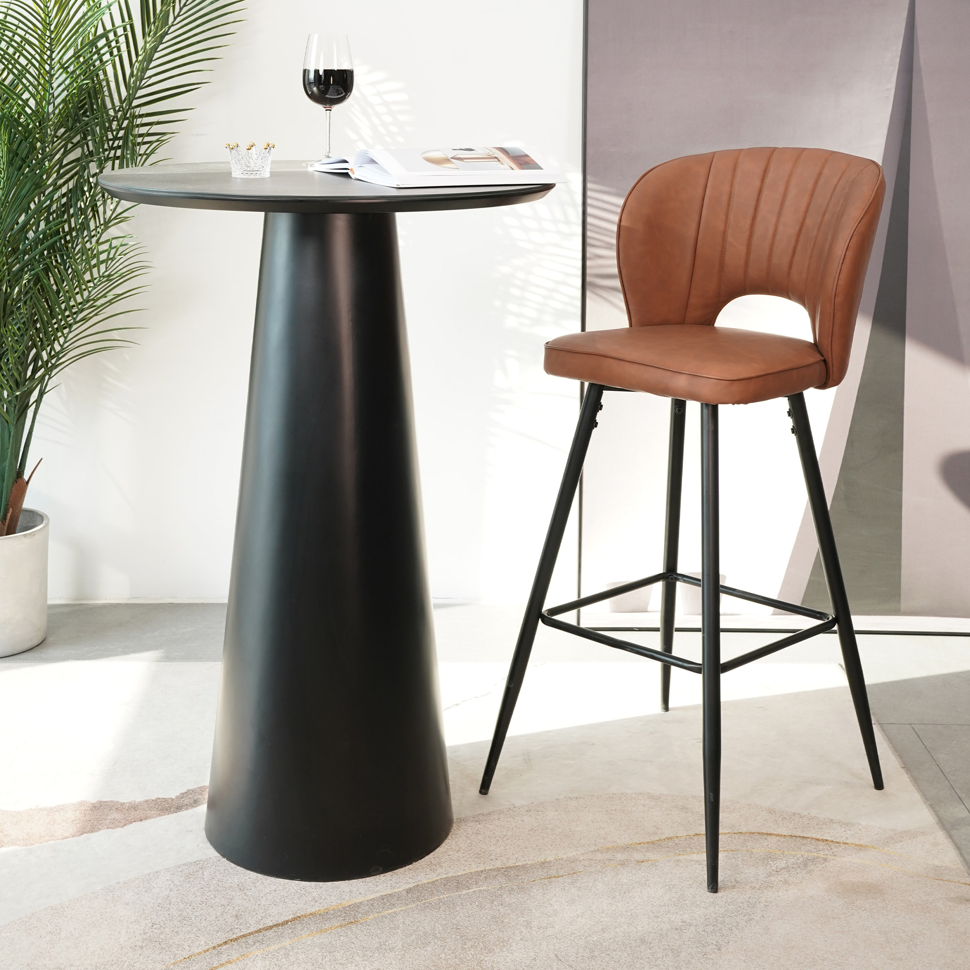 Set de 2 taburetes – Polipiel marrón y metal negro