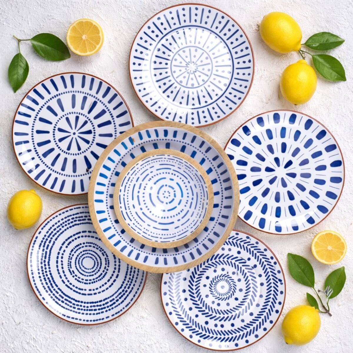 Lot de 6 grandes assiettes, SANTORIN
