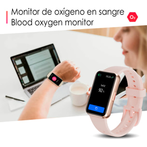 Brazalete inteligente T54B con monitor de tensión y O2. Varios modos deportivos, notificaciones de apps.