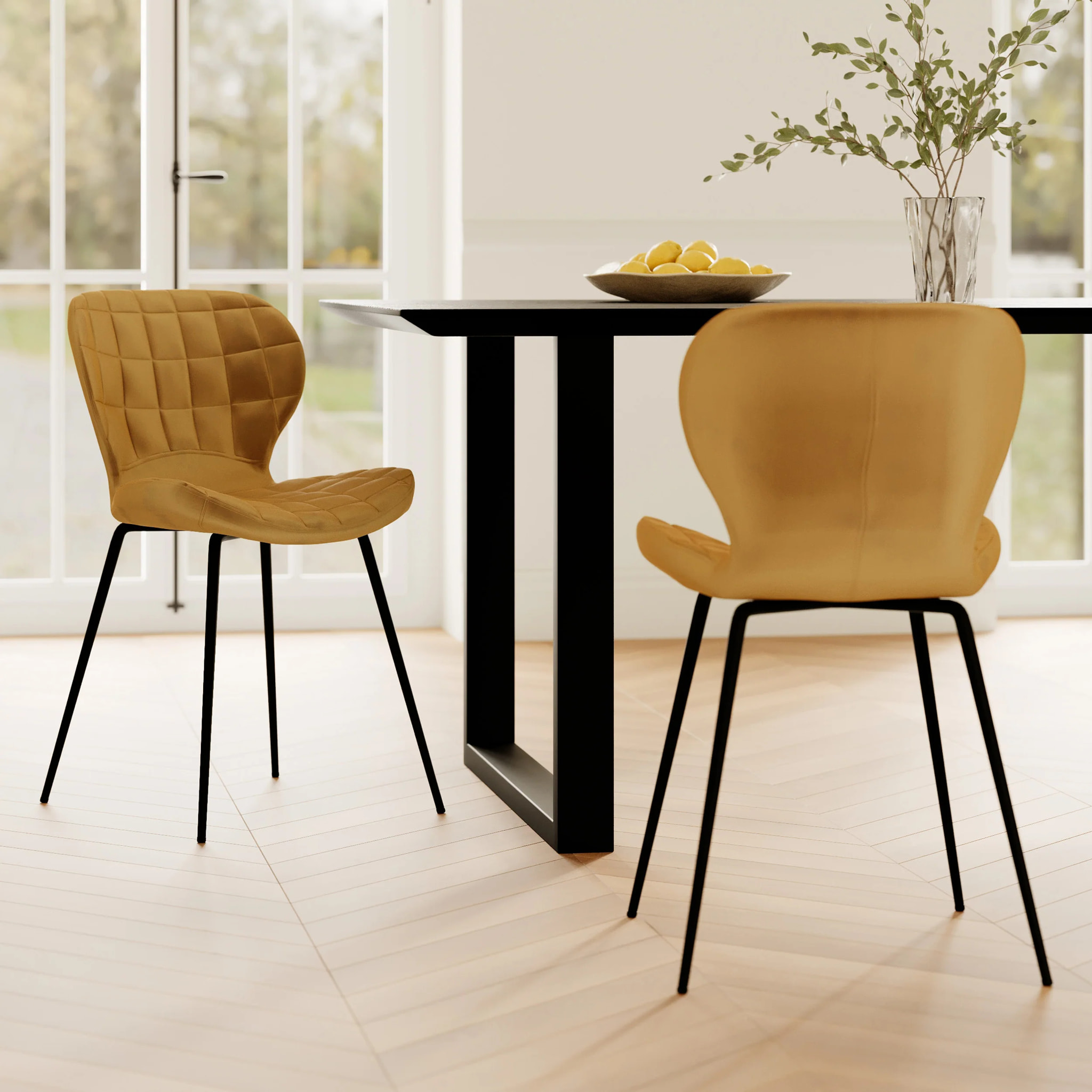 Lot de 2 chaises en velours jaune curry - Mazzia