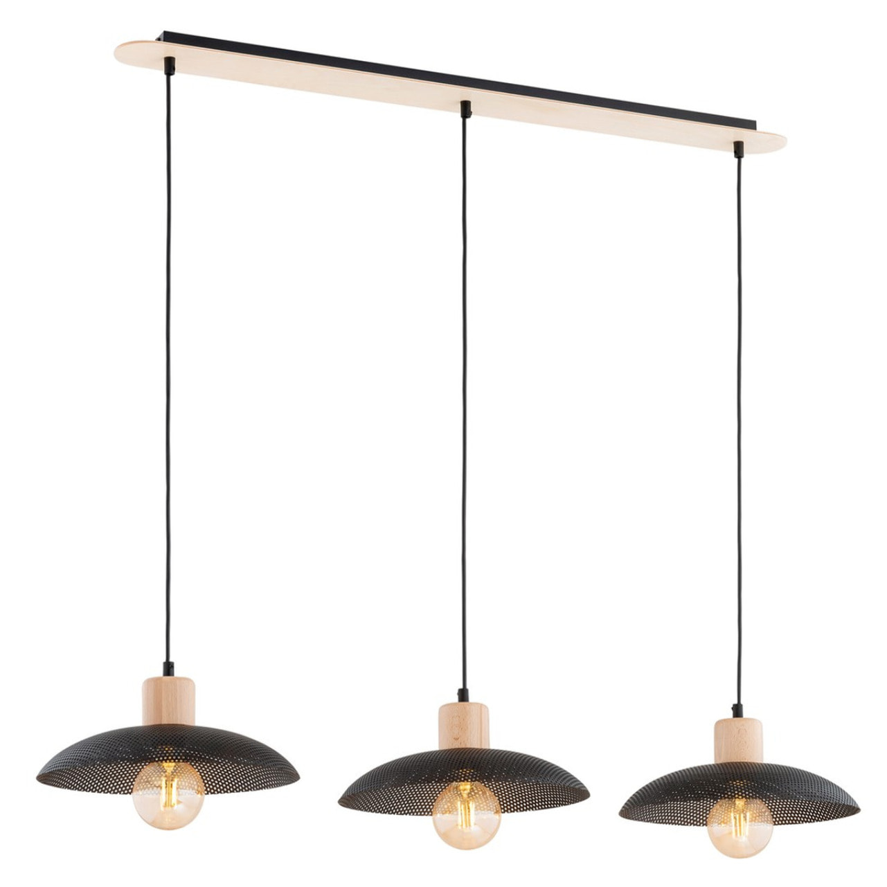 Lampada a sospensione Kobe in acciaio nero e legno
