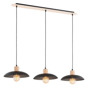 Lampada a sospensione Kobe in acciaio nero e legno