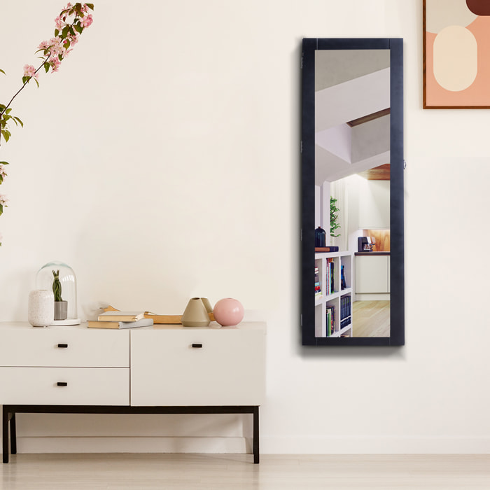 Armoire à bijoux multi-rangements design contemporain mural avec miroir 37L x 10l x 112H cm noire