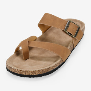 Sandalias de dedo planas marrones con suela de corcho