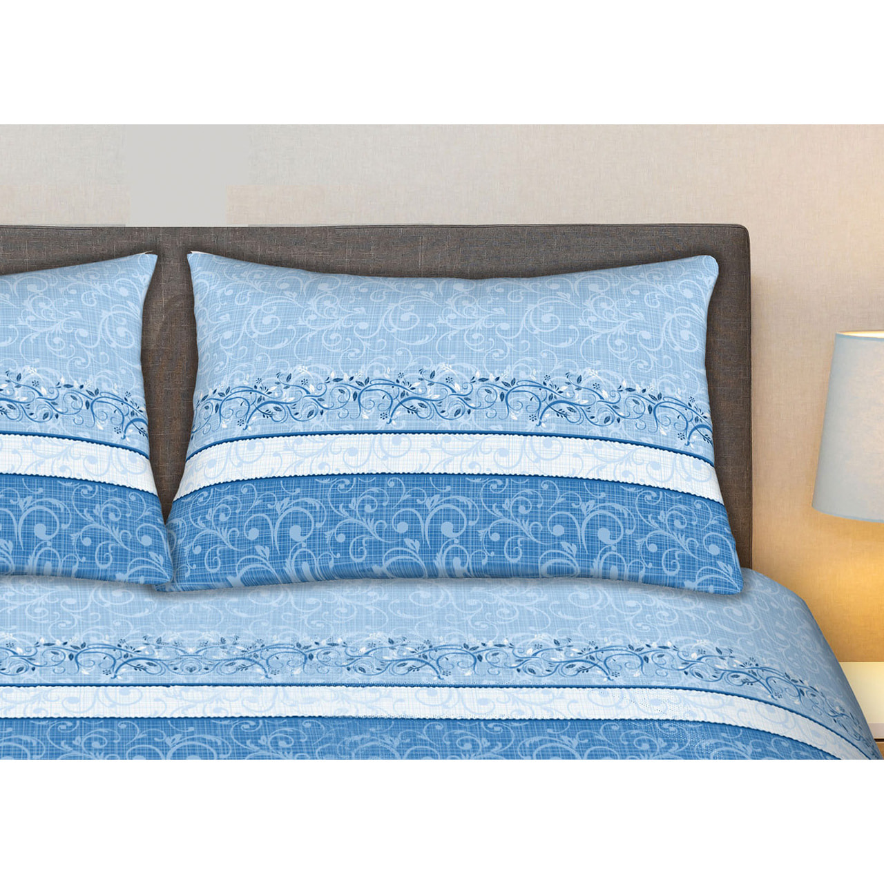 Completo Lenzuola 100% Cotone Effetto Seta Drappo Azzurro CN