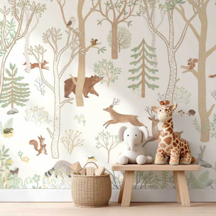 Papier peint bois animaux chambre bébé Intissé