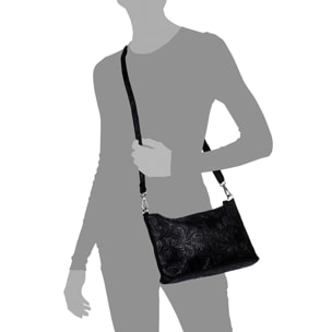 Martia Bolso bandolera Mujer.Piel auténtica Gamuza Grabado Arabesco