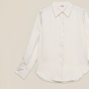 Oltre - Camicia in raso con dettaglio catenelle - Bianco