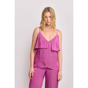 Kocca - Top con maxi volant Donna, Tinta unita, Scollo a V