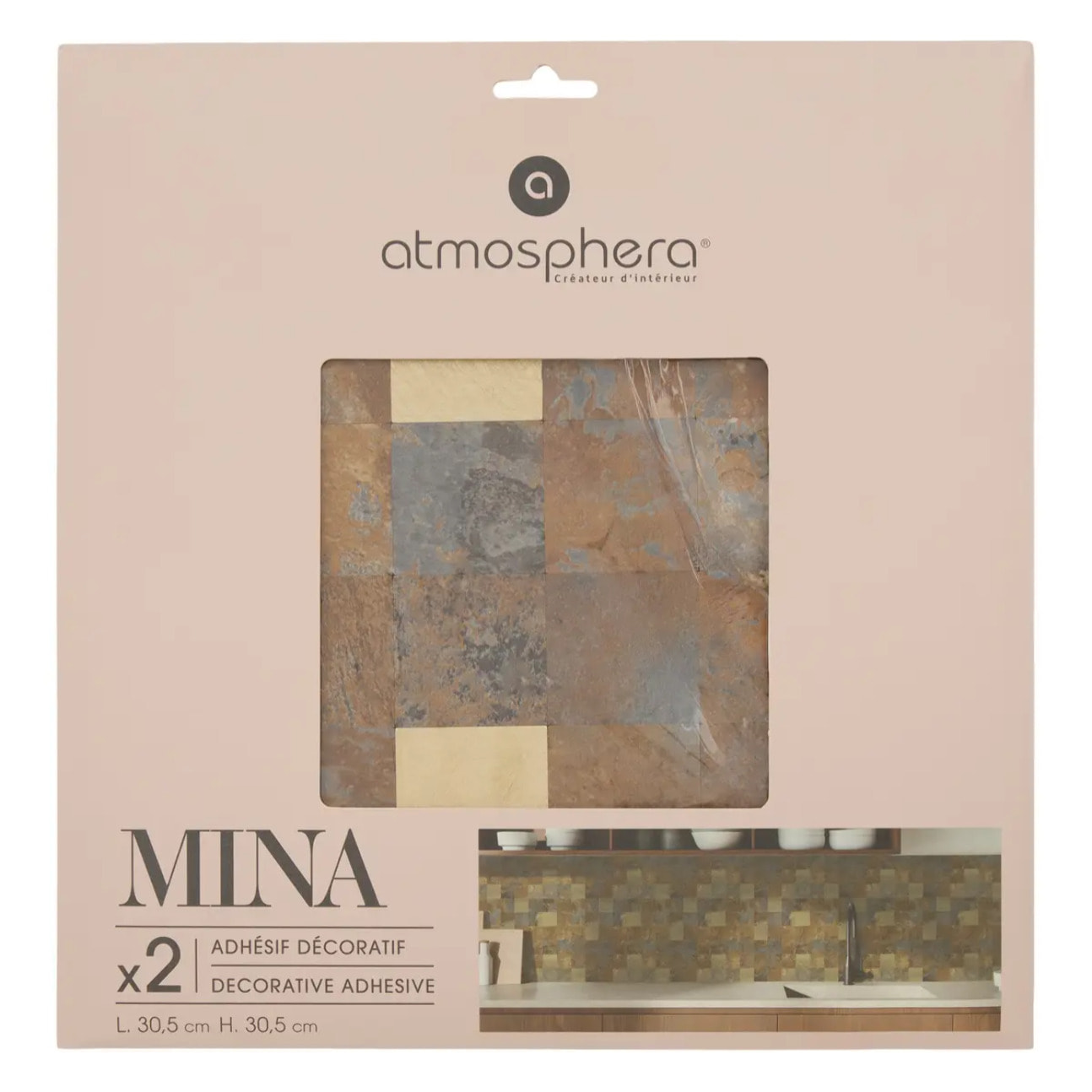 Lot de 2 stickers muraux Mina 30x30cm carreaux marrons