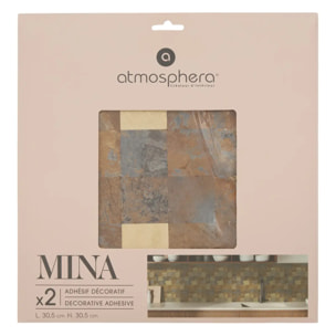 Lot de 2 stickers muraux Mina 30x30cm carreaux marrons