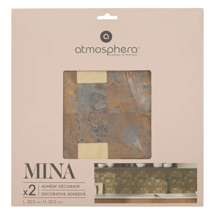 Lot de 2 stickers muraux Mina 30x30cm carreaux marrons