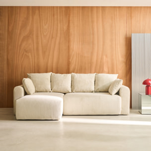 Canapé d'angle convertible réversible 3 places velours côtelé greige avec coffre de rangement - Almo