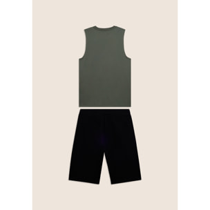 Completo sportivo in cotone con top smanicato e bermuda