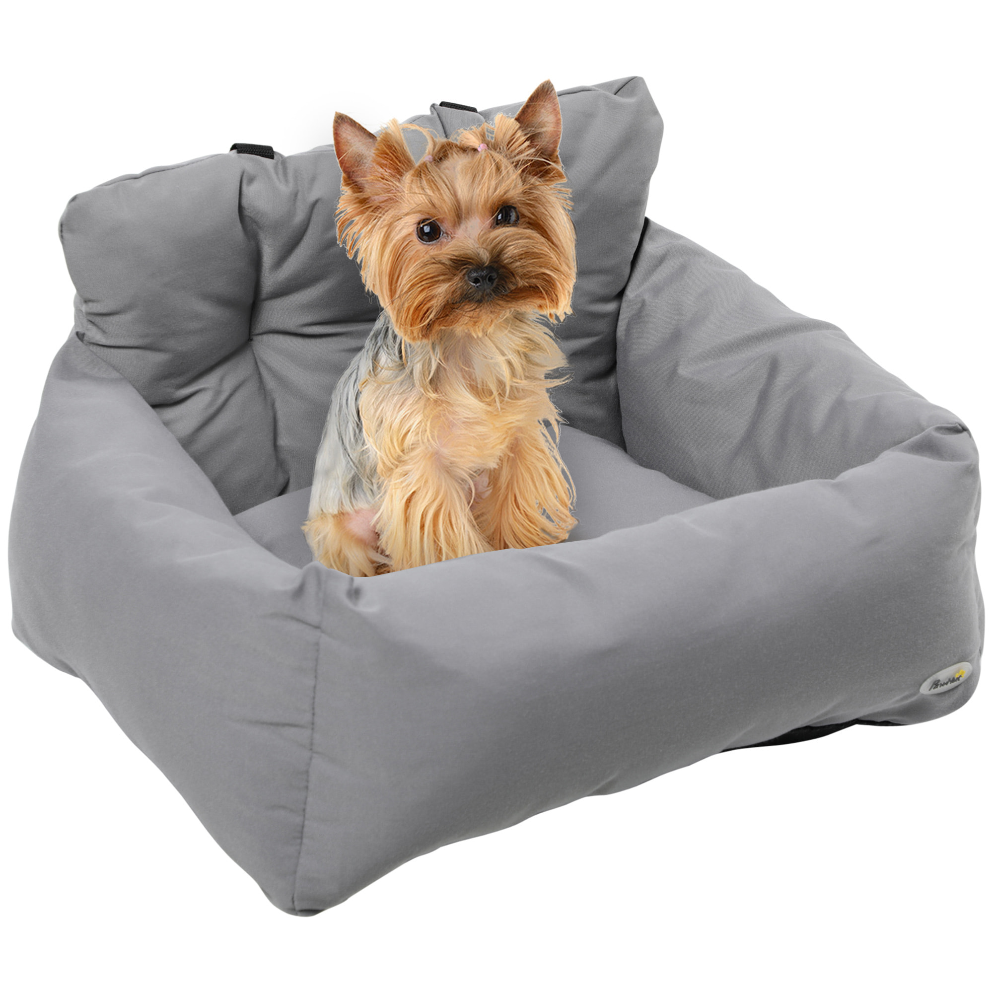 PawHut Sac de transport pour chien chat - siège auto pour chien chat - housse de siège pour chien chat - déhoussable, sangles ajustables, attache - coton gris